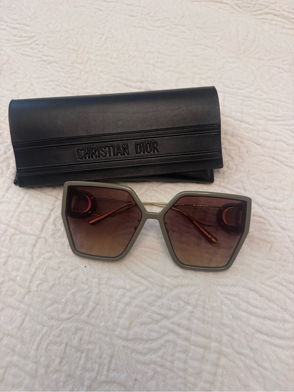 AUTHENTIC Dior Women's Oversized Geometric Sunglasses in Olive with Brown Lenses